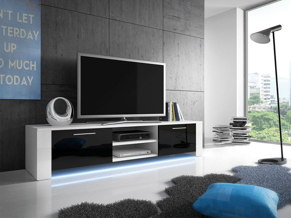 Veneti Televízny stolík s LED osvetlením FERNS 9 - biely / lesklý čierny